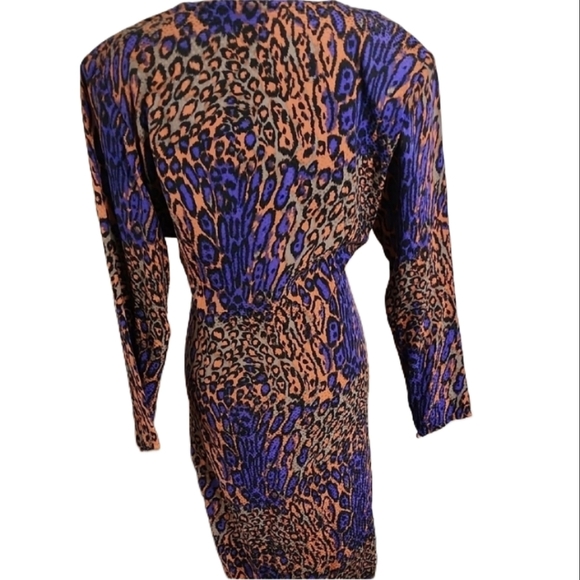 Rare Flora Kung Leopard Print Twist Front Dress Vintage Sz.12p Flattering - Picture 4 of 6